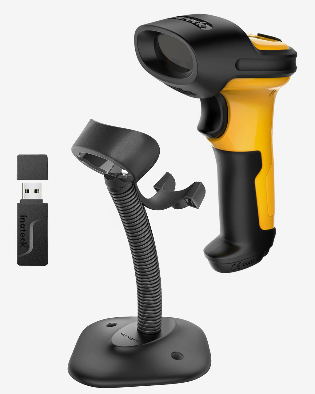 Inateck 2.4GHz 1D Wireless Barcode Scanner, 2600mAh Battery, 60m