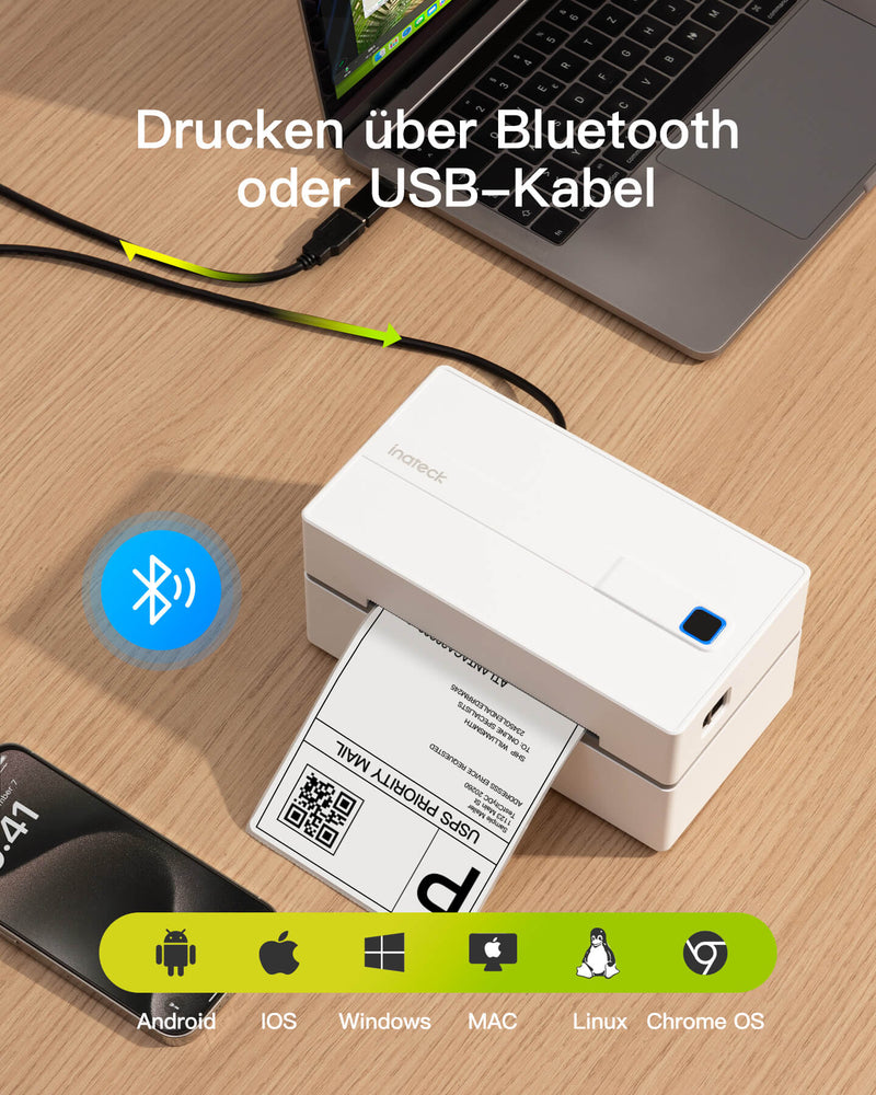 PR40 Bluetooth Thermo-Etikettendrucker, Kabelloser 4x6 Versandetikettendrucker