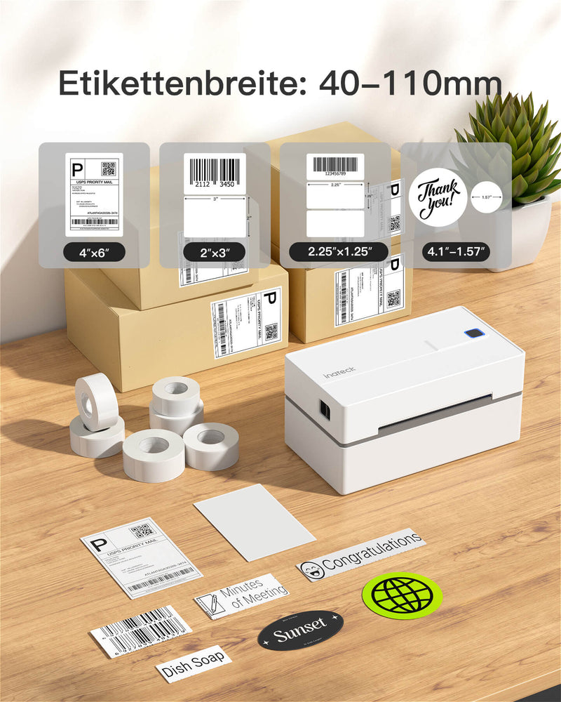 PR40 Bluetooth Thermo-Etikettendrucker, Kabelloser 4x6 Versandetikettendrucker